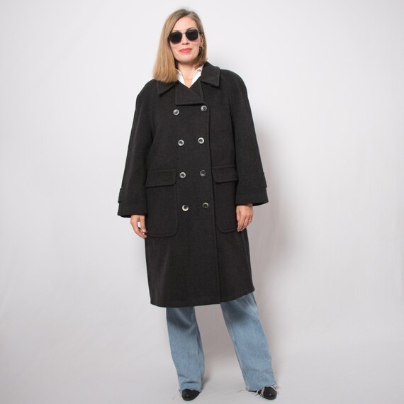 90s Grey Wool Double Breasted Coat Mohair Coat Mi… - image 1