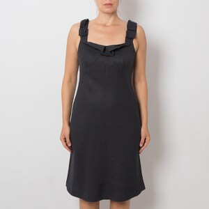 ASPESI Black Linen Dress Elegant Semi Formal Dress Summer Mourning Dress Medium Size Gift image 2
