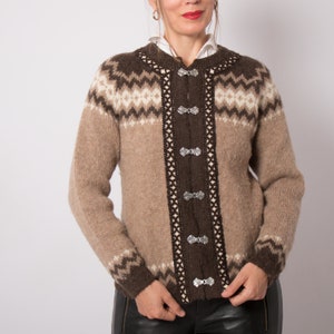 Vintage Brown Wool Cardigan Textured Cardigan Fuzzy Cardigan Fair Isle Cardigan Made in Norway will fit S, M image 5