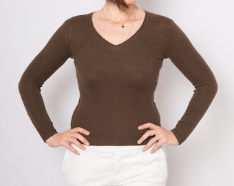 Y2K RALPH LAUREN Jumper Brown Wool Cashmere Sweater Women XS size Classic Basic Gift for Girlfriend