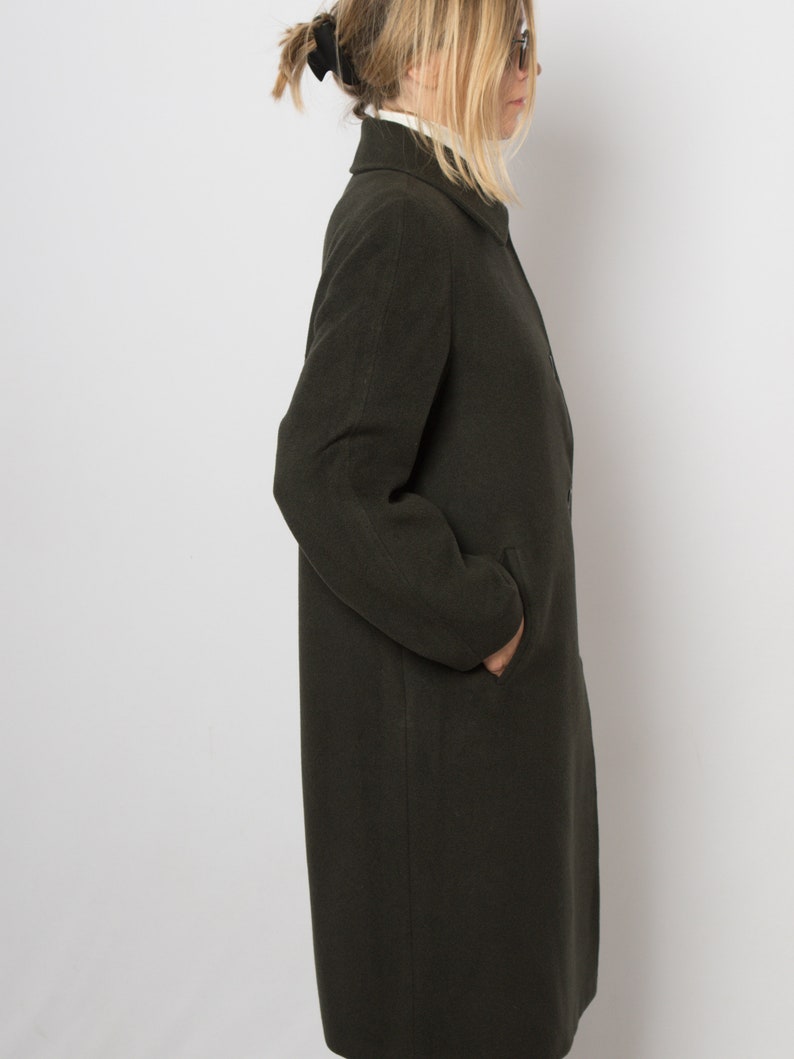 Long manteau en laine vert LUX Caban en laine pardessus simple boutonnage cadeau de taille moyenne pour petite amie femme soeur image 5