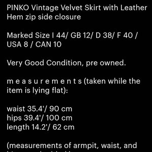 PINKO Vintage Velvet Skirt Full Pleated Skirt with Leather Hem Drop Waist W 35 Large Size Gift for Girlfriend USA 8 CAN 10 Gb 12 image 10