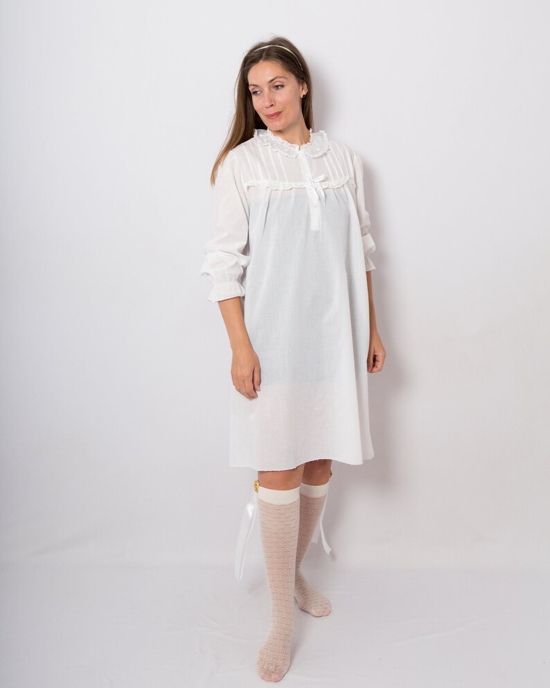 Romantic White Cotton Nightgown Embroidered Hearts Victorian Etsy