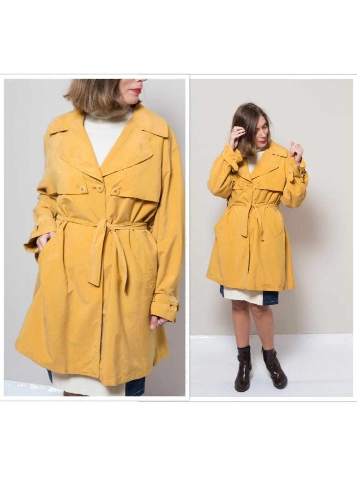 Mustard Yellow Vintage Duster Coat Trench Coat Oversized Coat Etsy