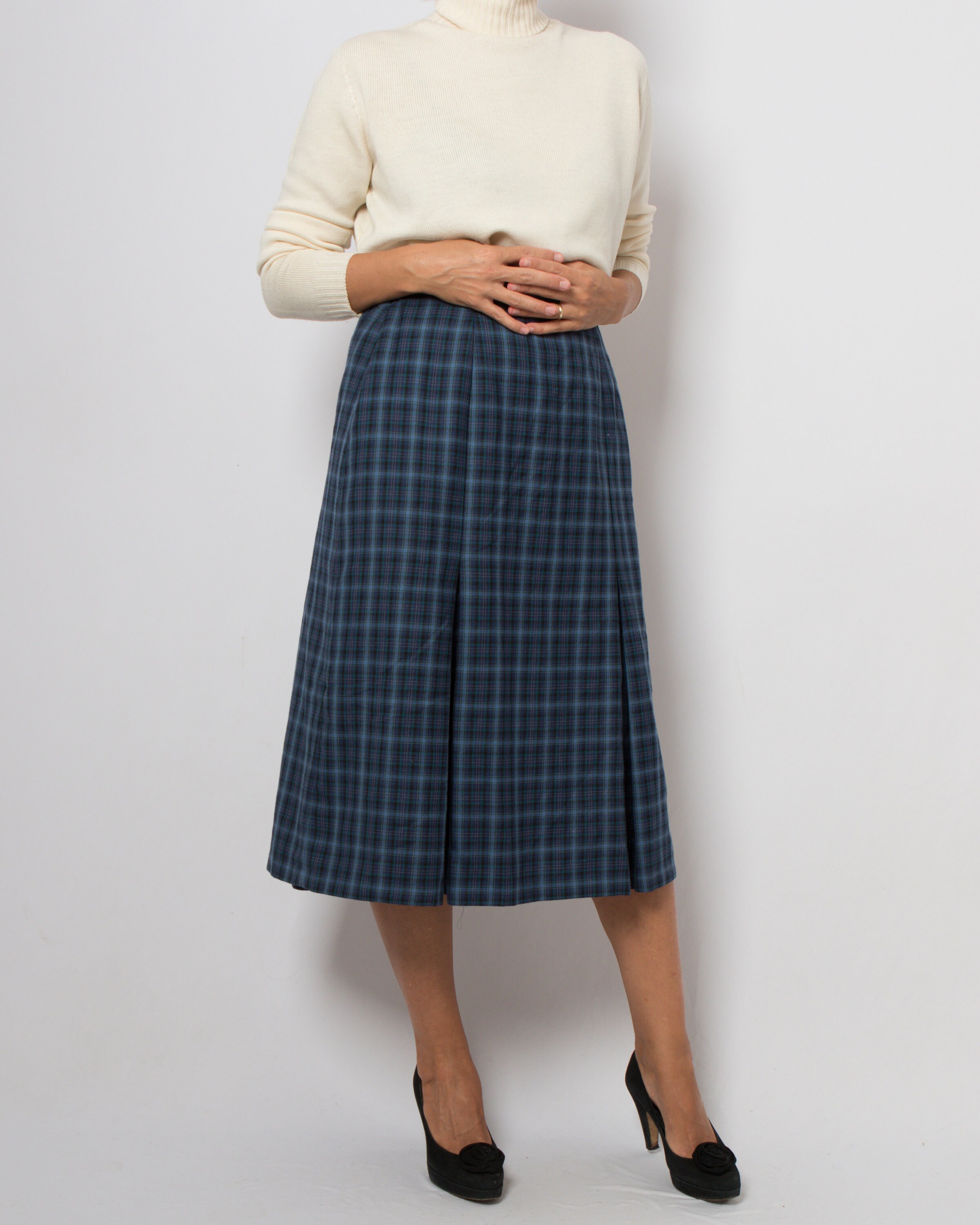 Vintage 80s Plaid Midi Skirt Tartan Plaid Skirt Plaid Pleated Skirt Preppy College Dark Academia Medium Size W 30 Etsy UK