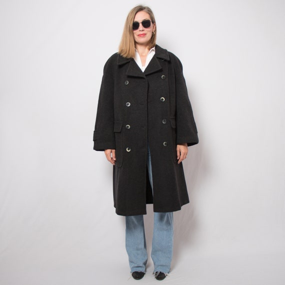 90s Grey Wool Double Breasted Coat Mohair Coat Mi… - image 2