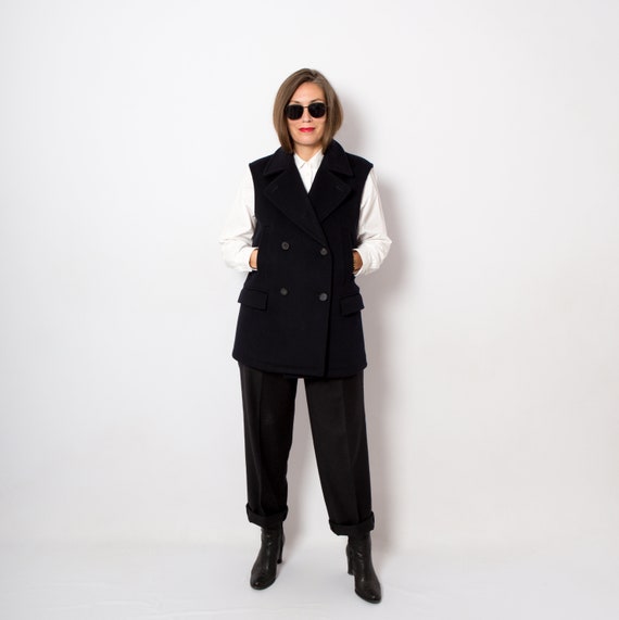 Gilet Mens Wool Vest Sleeveless Coat Black Wool Sl