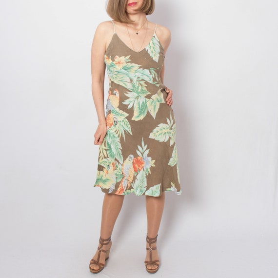 Vintage Strappy Sundress 90s Linen Slip Dress Tro… - image 1
