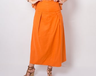 ANTONIO D'ERRICO Orange Maxi Skirt Long Orange Skirt High Waist Long Skirt Long Linen Skirt Medium Size USA 6 W 29 Summer Gift