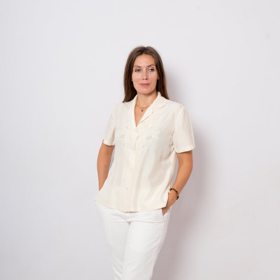 Embroidered Vintage Blouse, 1940s blouse, Oversize