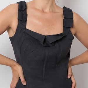 ASPESI Black Linen Dress Elegant Semi Formal Dress Summer Mourning Dress Medium Size Gift image 8