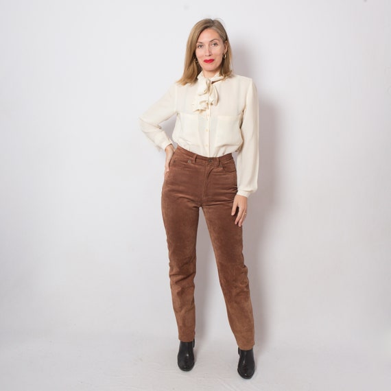 Women's Real Leather High Waisted Trousers Pants