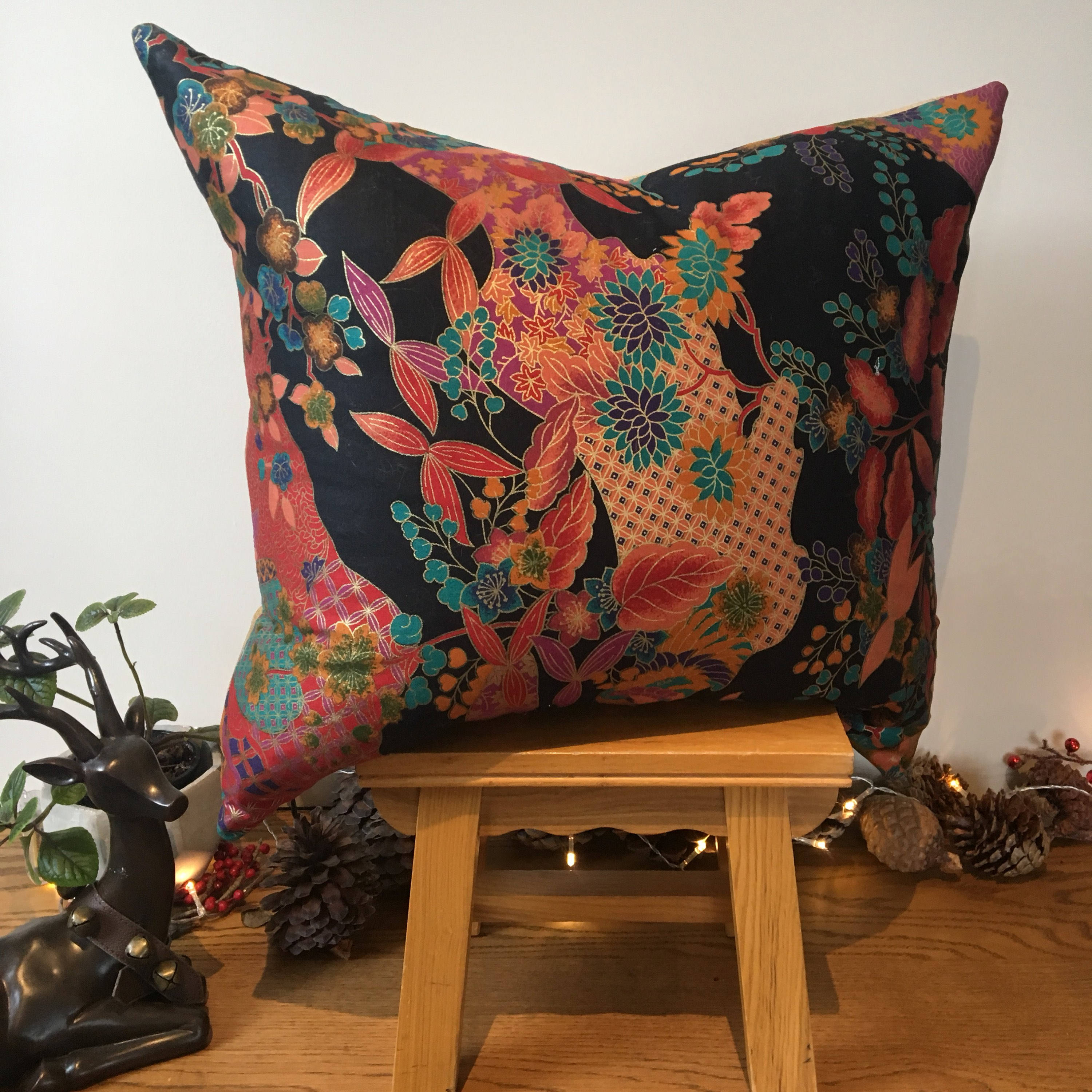 Oriental cushion black cushion Japanese printed Kimono Etsy