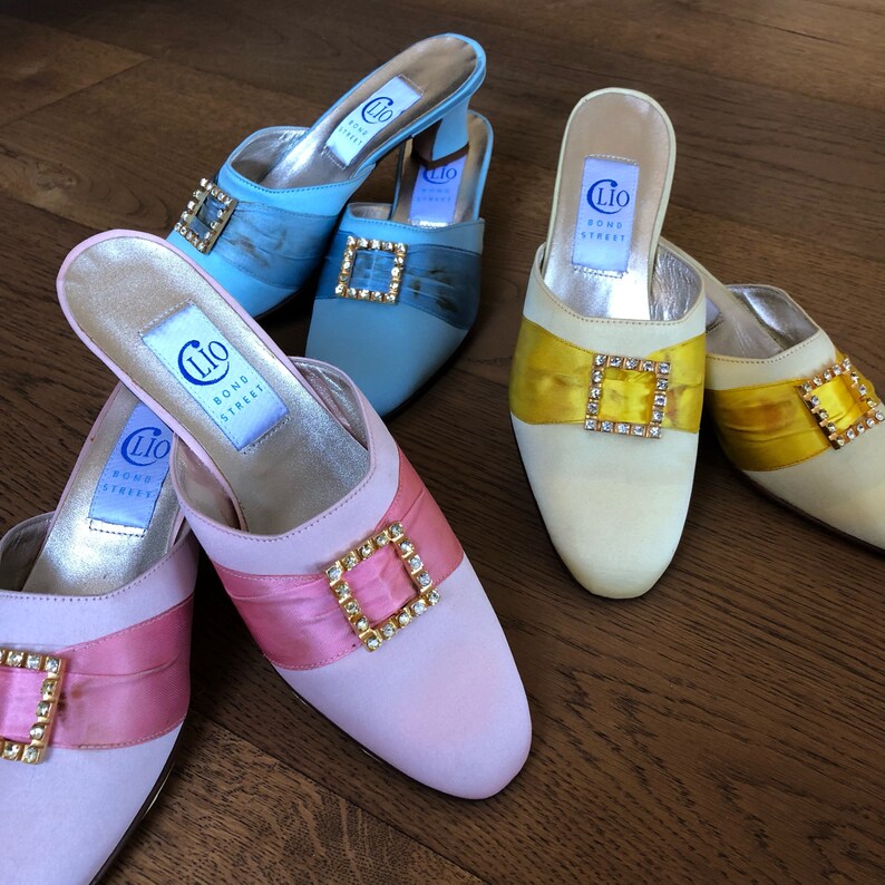 Pink satin slip on dress shoes,made in Italy,leather vintage shoes,diamant\u00e9 buckle with sash,satin evening shoes,costume shoes,size 37