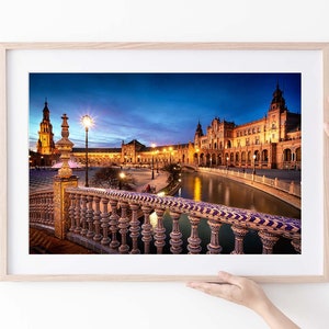 Seville, Plaza de España at Night, Photography Print, Wall Art, Landscape, Home Decor, Framed Print
