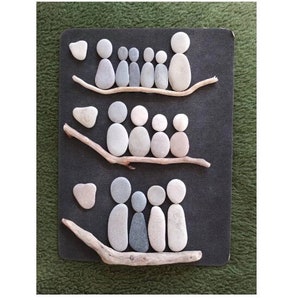 Pebbles Stones Stone Image Stone Figures Sets People Couple Family Children Wedding Love Heart in Beige Gray Sand Colors 449