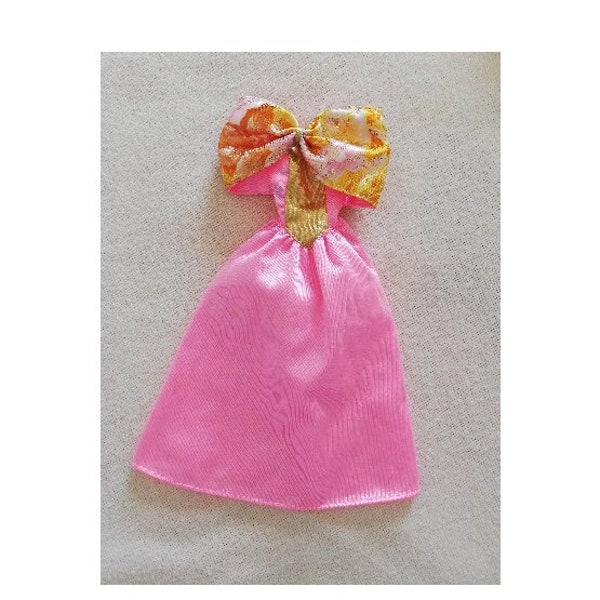 Authentique Robe Barbie en Or Rose avec Noeud Mattel Vintage N°54