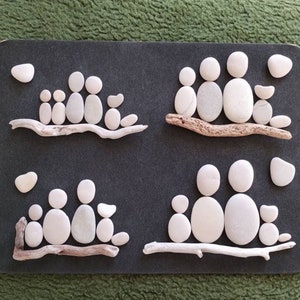 Pebbles stones pebbles pebble sets people cat dog couple family children heart love togetherness in beige gray 442