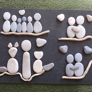 Pebbles stones pebble sets people pets cat dog couple family children heart love togetherness in grey sand colours 453