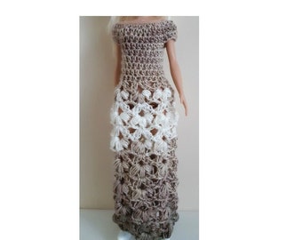 Ropa para muñecas ropa para muñecas ropa vestido de fiesta vestido de invierno en beige y blanco