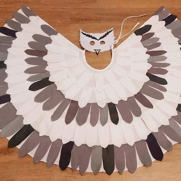 Disfraces de carnaval pájaro búho Eulin en blanco gris negro