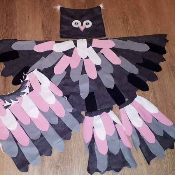 Carnival costumes bird owl Eulin in gray white pink