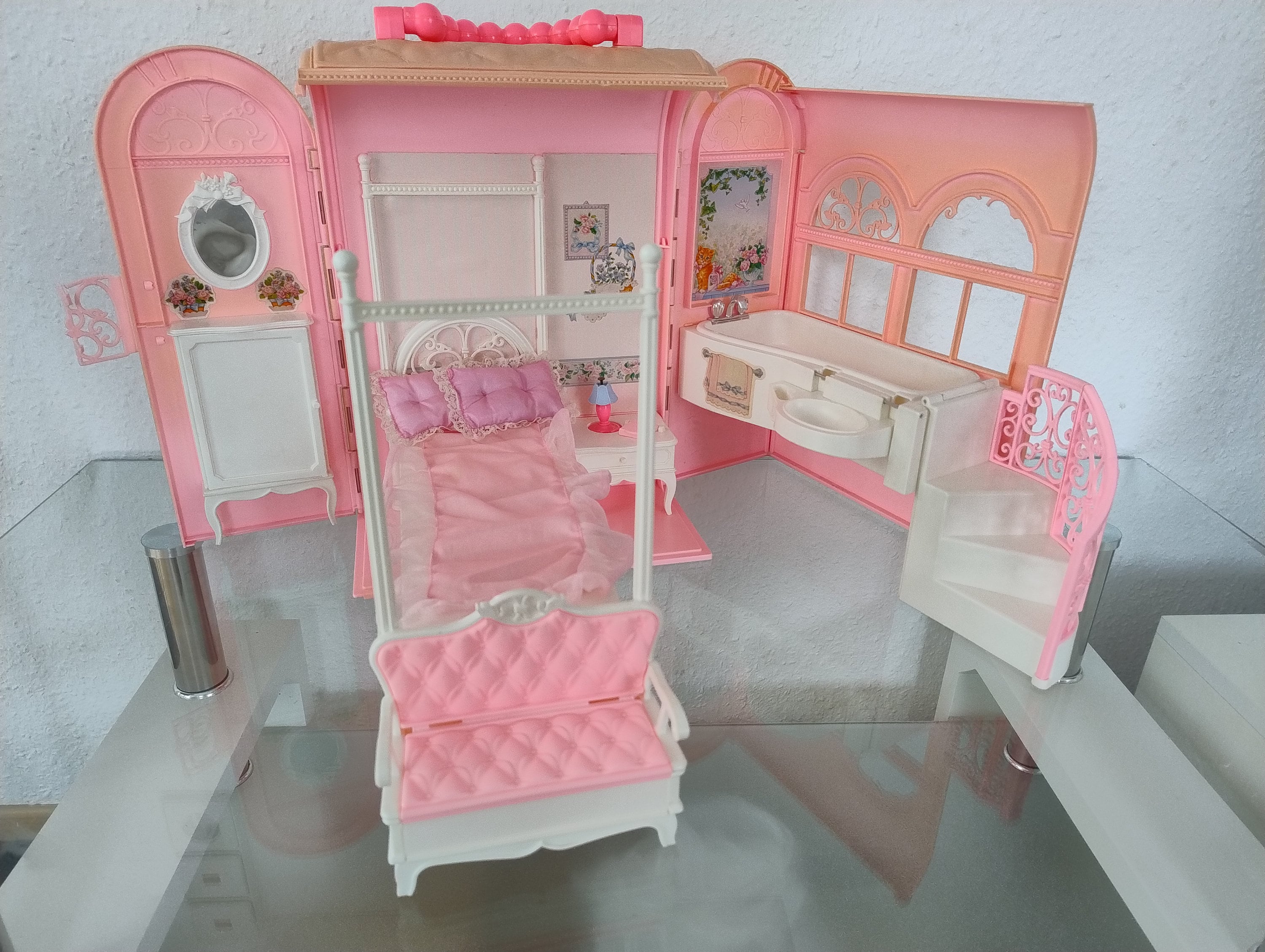 Barbie Play House Bed and Bath Portable Pop up House Playhouse Fold Out Collapsible House Bed and Bath Playhouse Suitcase House Mattel 1998 Vintage Etsy