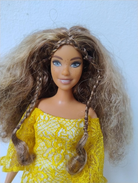 barbie fashionista yellow dress Barbie Fashionista Doll Blonde Hair Yellow Purple Summer Dress