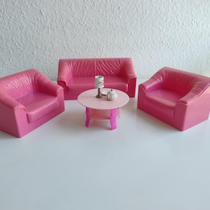 Dolls sofa couch armchair table pink doll furniture living room living room furniture ES Toys Vintage