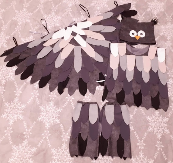 Costumi di carnevale uccello gufo Eulin in marrone e grigio