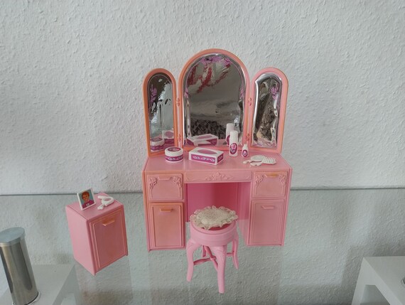 Barbie Pink Magic Furniture Dressing Table With Chair Stool for Barbie Dollhouse Bedroom Furniture Mattel 1987 Italy Vintage 80s Etsy