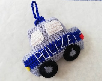 Polizei Auto Polizeiauto Polizeiwagen Streifenwagen Anhänger Spielzeug Weihnachtsanhänger gehäkelt