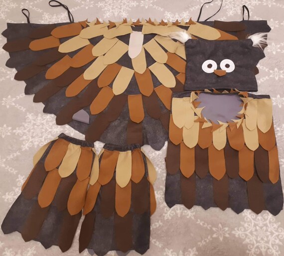 Costumi di carnevale uccello gufo Eulin in marrone e grigio