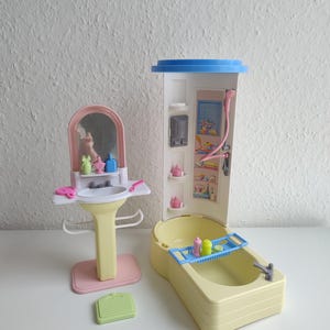 Barbie Light Up Bathroom Playset Illuminated Bathroom Furniture Playset Shower / Bath Sink Mirror Mattel 1999 Vintage