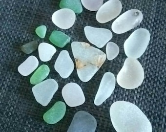 Sea Glass Beach Glass Set 23 Pieces in White Green Gray Various Sizes No. 124