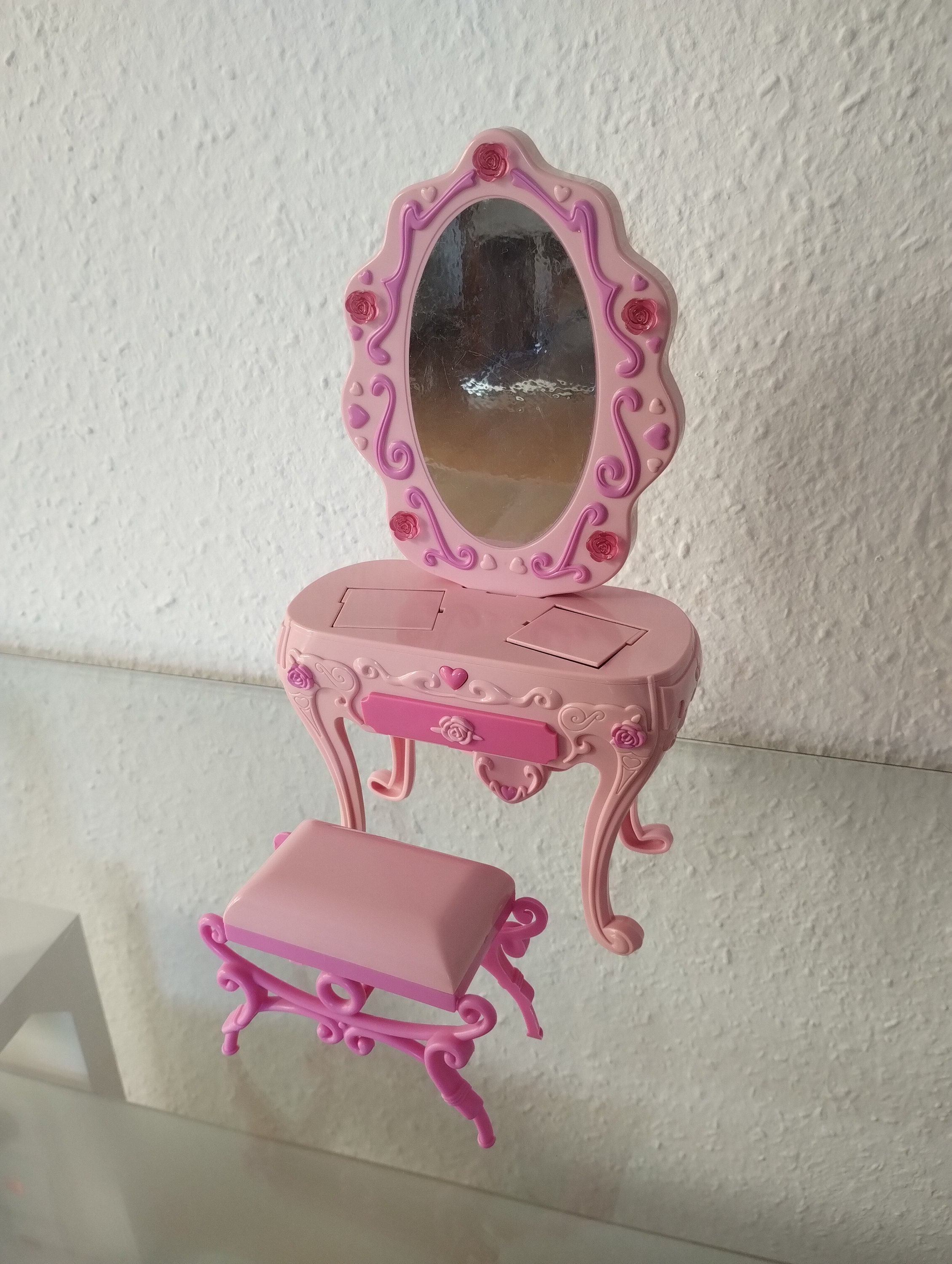 Barbie Vintage Dressing Table With Chair Stool Roses Decoration Luminous Mattel No.1 Etsy