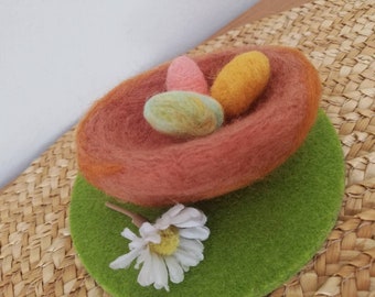 Easter jewelry made of felt felt jewelry felted nest and 3 felted eggs Easter eggs felt eggs