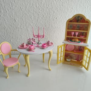 Barbie My Folding Pretty House Dining Room Dining Room Display Cabinet Wall Cabinet Dining Table and Chair for Dollhouse 90s Vintage Mattel
