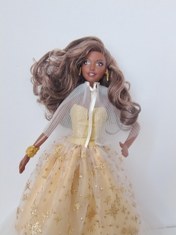 Barbie Happy Holiday Signature Doll, dark brown hair, brunette in yellow gold dress, vintage Mattel No. 253 B505