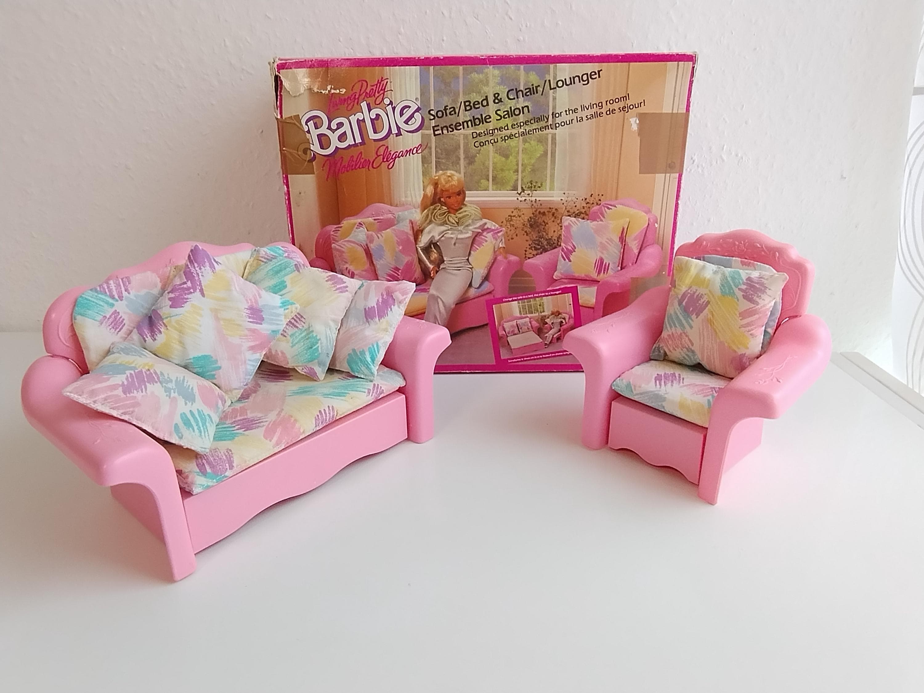 Vintage Barbie Living Pretty Sweet Roses Pink Furniture Couch Sofa