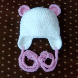 Baby Mütze Weißer Rosa Bär Bärchenmütze Teddy