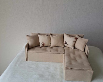 Puppen Möbel Puppenmöbel Polstermöbel Puppenhausmöbel Sofa Ecksofa Couch Eckcouch mit Kissen