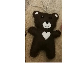 Süßer Spielzeug Filzanhänger Anhänger aus Filz Bär Bärchen Kuschelbär Teddybär Braun mit Herz