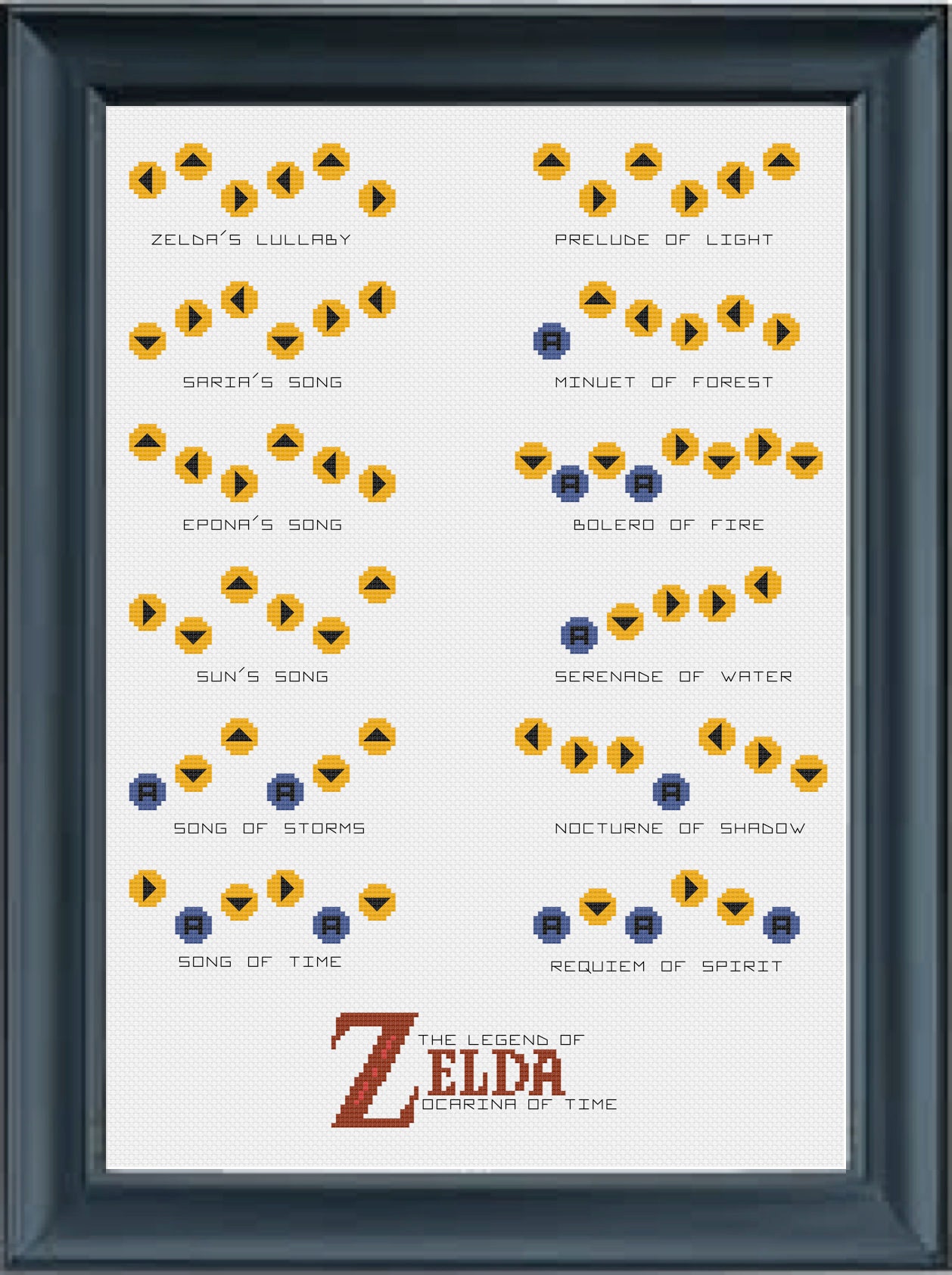 Legend of Zelda - Ocarina Of Time Songs Cross Stitch Pattern PDF