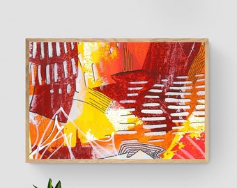 Printable abstract art print, colorful, red orange pink white abstract painting, digital download wall art, modern printable wall decor