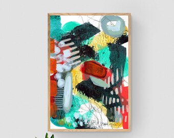 Printable abstract art print, colorful, red blue abstract painting, digital download wall art, modern printable wall decor