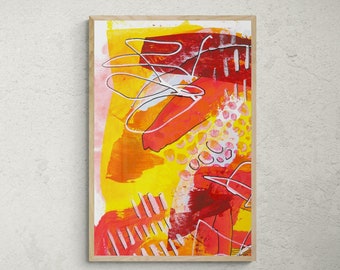 Printable abstract art print, colorful, red orange pink white abstract painting, digital download wall art, modern printable wall decor