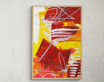 Printable abstract art print, colorful, red orange pink white abstract painting, digital download wall art, modern printable wall decor