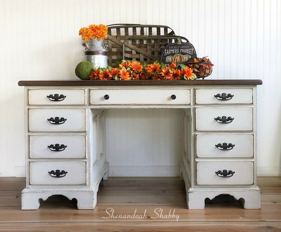 Sold Rustic Farmhouse White Desk Or Entryway Table Message Etsy