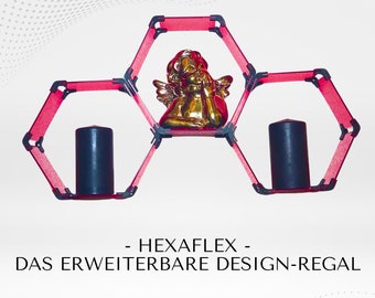 HexaFlex – Das erweiterbare Design-Regal – Farbe wählbar – Wandregal, Regalsystem, Hexagon -